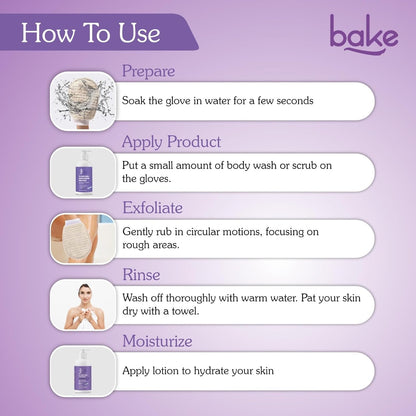 BAKE Exfoliating Bath Glove for Dead Skin, Tan Removal, Strawberry Skin, Body Acne & Ingrown Hair | 100% Ramie Plant Fibre, Body Exfoliator for Dry Patches | For Men & Women | 1 Glove (20g)