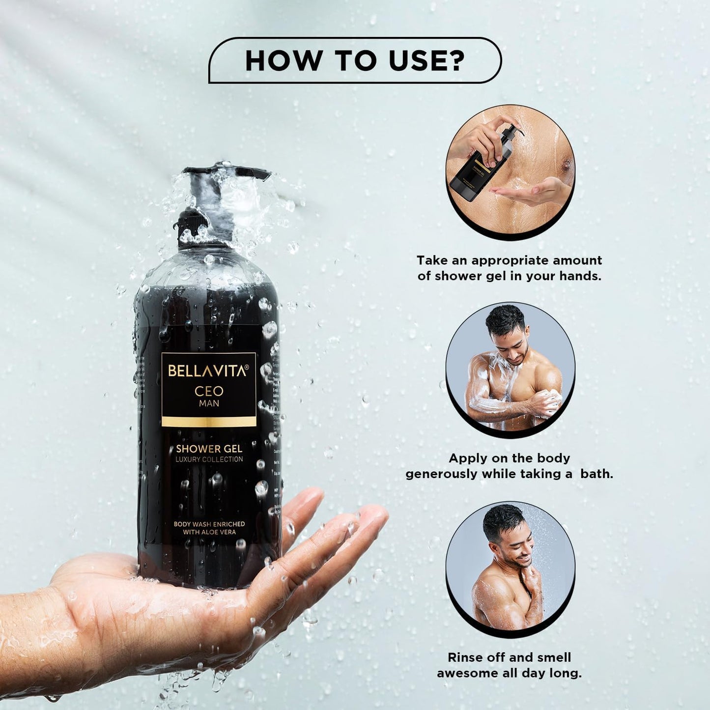 Bella Vita Luxury CEO MAN Body Wash Shower Gel for Men |Men's Bodywash 500ml | Deep Cleansing, Hydrating, Moisturising with Aloe Vera Extract & Charcoal Powder| Suitable for All Skin Types