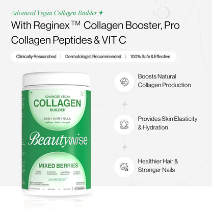 Beautywise Plant Advanced Collagen Builder | 100% Plant Based with Active Ingredients | Pomegranate extract, Antioxidants, Amino acids | 200 g For Natural Collagen Production, Skin Hydration, Repair | Mixed Berries (25 Servings)