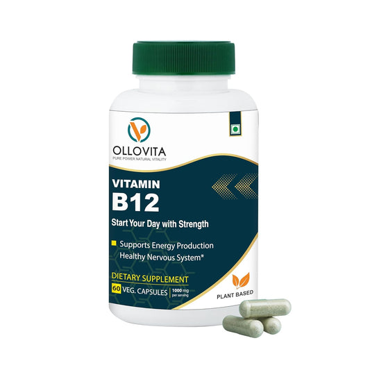 Vitamin B12 Supplement â€“ 1000mcg Plant-Based Veg Capsules for Energy, Metabolism & Nerve Support | Boosts Vitality & Wellness | Supports Red Blood Cells | 60 Capsules