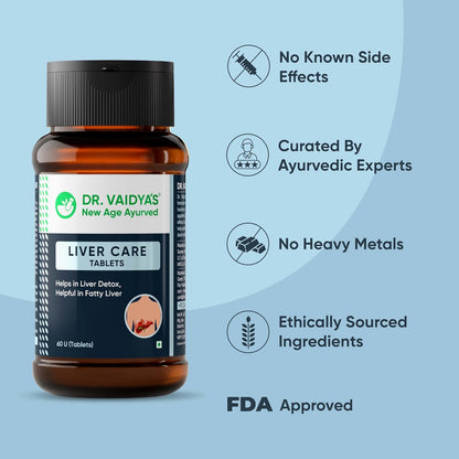 Dr. Vaidya Liver Care Tablets | Ayurvedic Fatty Liver Support, Detox & Cleanse | Improves Liver Health, Digestion & Metabolism | Herbal Supplement with Ayurvedic Herbs | 60 Tablets