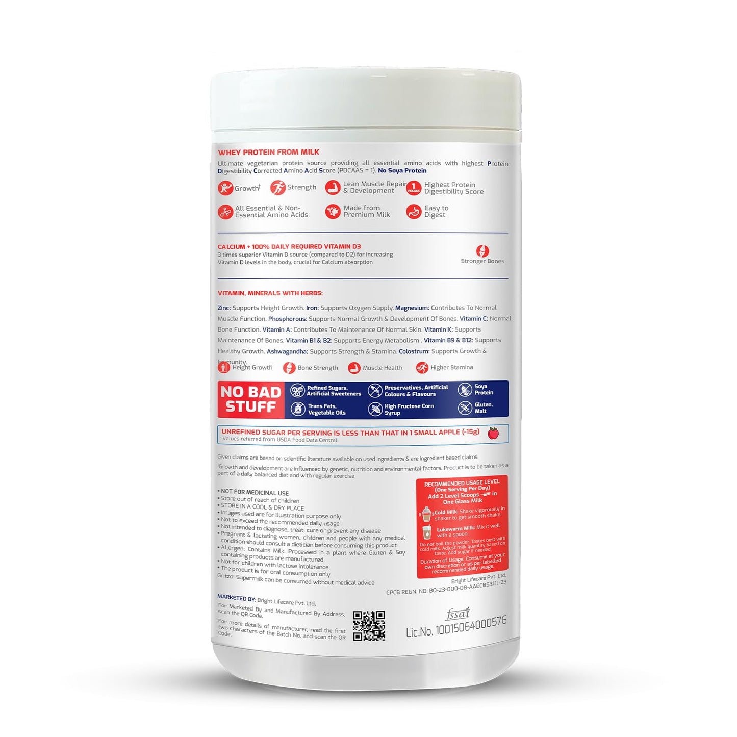 Gritzo SuperMilk Height+ (13+y Boys), 13g Protein Powder (Double Chocolate, 400g) | Zero Refined Sugar, 21 Vitamins & Minerals