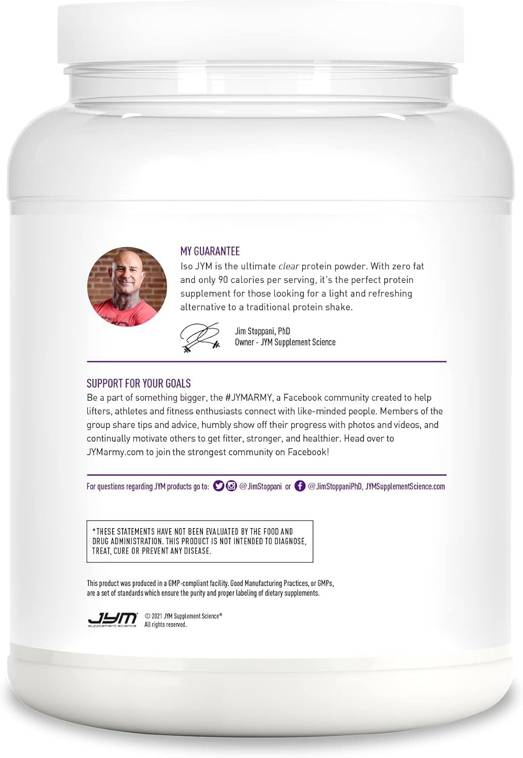 JYM Supplement Science Iso JYM Grape, 90 Calories, 100% Whey Protein Isolate, Zero Fat, Zero Sugars, Mixes Clear, for Women & Men, 20 Servings