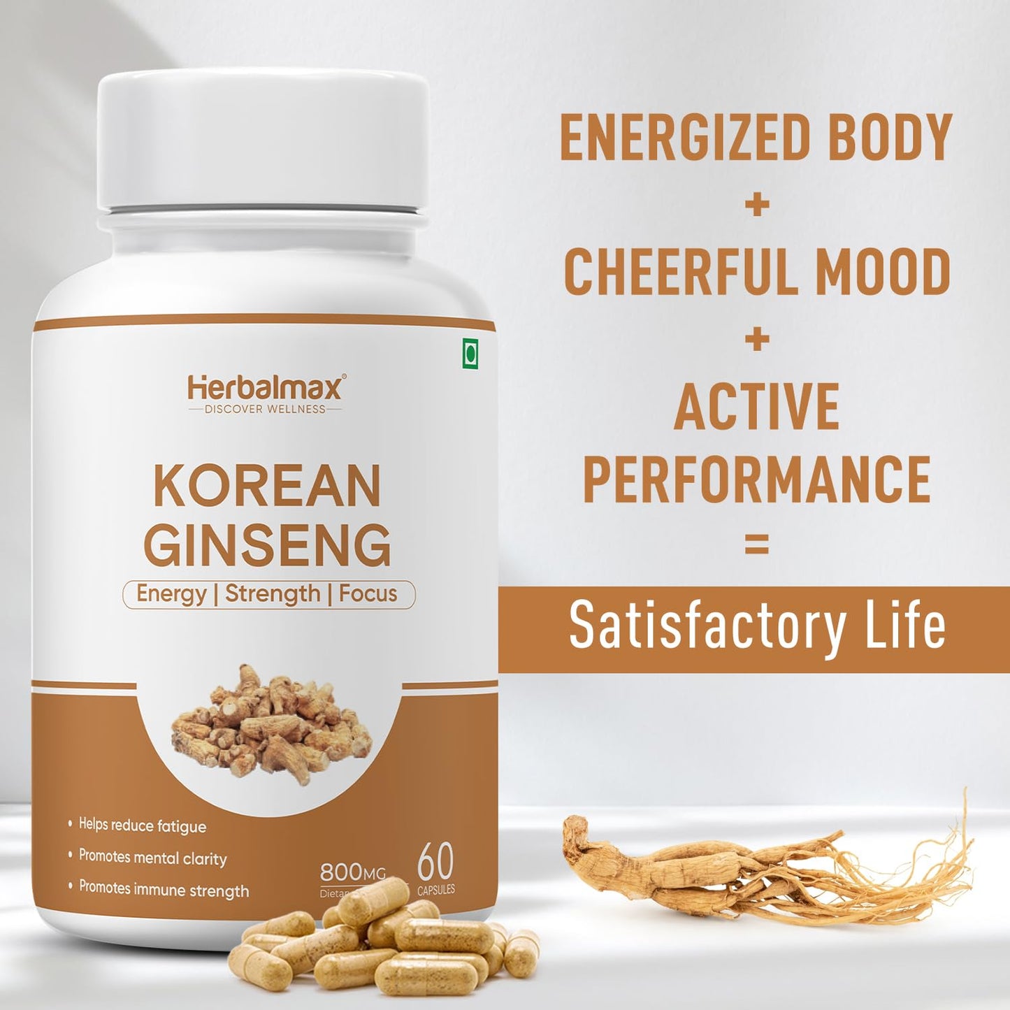 Herbal Max Korean Ginseng Capsules â€“ 60 Veg Capsules | Boosts Immunity, Stamina & Energy | Natural Stress Support | Ayurvedic Supplement for Men & Women