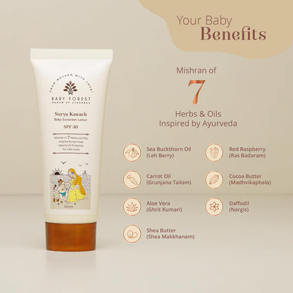 Baby Forest Surya Kawach Baby Sunscreen Lotion | Kids Sunscreen with SPF 30 | Paraben Free | Kids Sunscreen Lotion for Summer | Ideal for 1-8 yrs | 100 gm