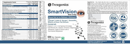 Trexgenics Smartvision Advanced Eye Care Multivitamin with Lutein, Zeaxanthin, Bilberry, Green Tea, Vitamin A, d, e, c, B-Complex and Minerals One-a-Day Formula for Digital Age -60 Veg. Capsules