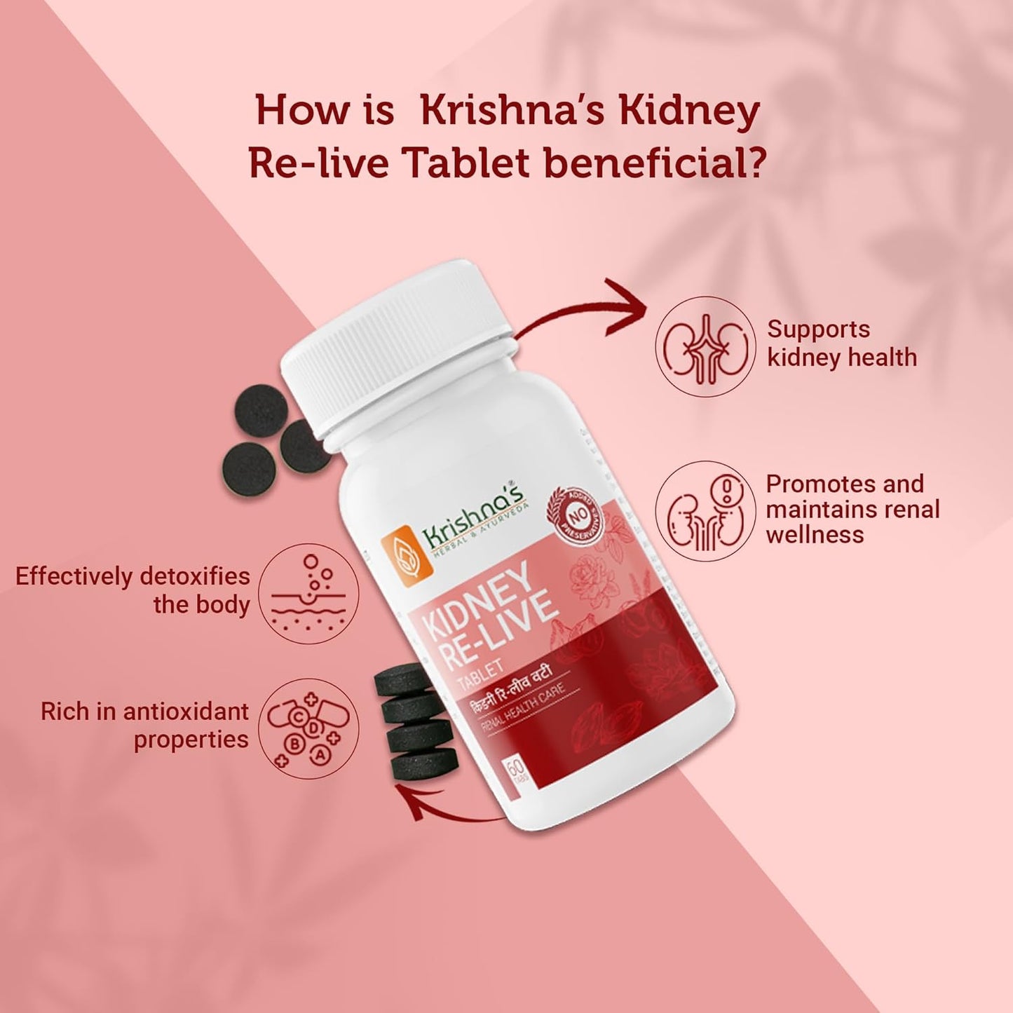Krishna's Kidney-Re Live Tablets â€“ Advanced Kidney & Urinary Health Support Formula, 60 Tablets (Pack of 1)