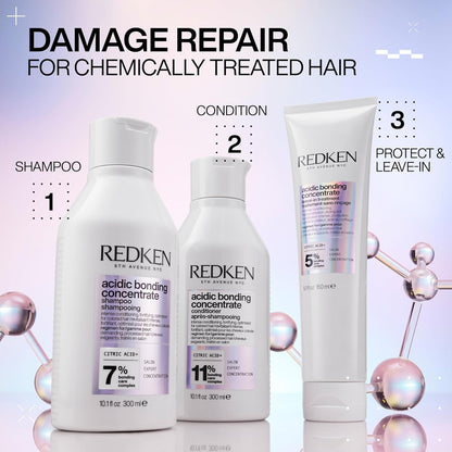 Redken Acidic Bonding Concentrate Sulphate Free Shampoo With Citric Acid, 300 ml | Professional pH Balancing Bond Repair Shampoo For Dry, Damaged, Coloured and Frizzy Hair | For Men & Women