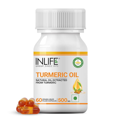 INLIFE Turmeric Oil Capsules, Faster Absorption than Extract, Antioxidant & Natural Detoxifier Supplement for Men & Women, 500mg â€“ 60 Liquid Filled Vegetarian Capsules (Pack of 1)