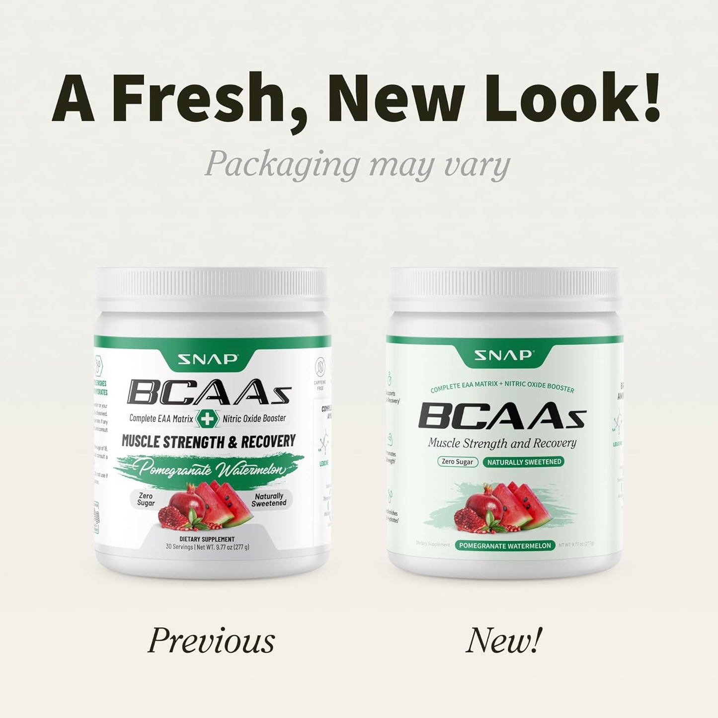 Snap Supplements BCAA Powder - 5g Vegan Branched Chain Amino Acids (2:1:1 Leucine Isoleucine Valine) + Essential Amino Acids with Nitric Oxide Booster, 30 Servings, Pomegranate Watermelon