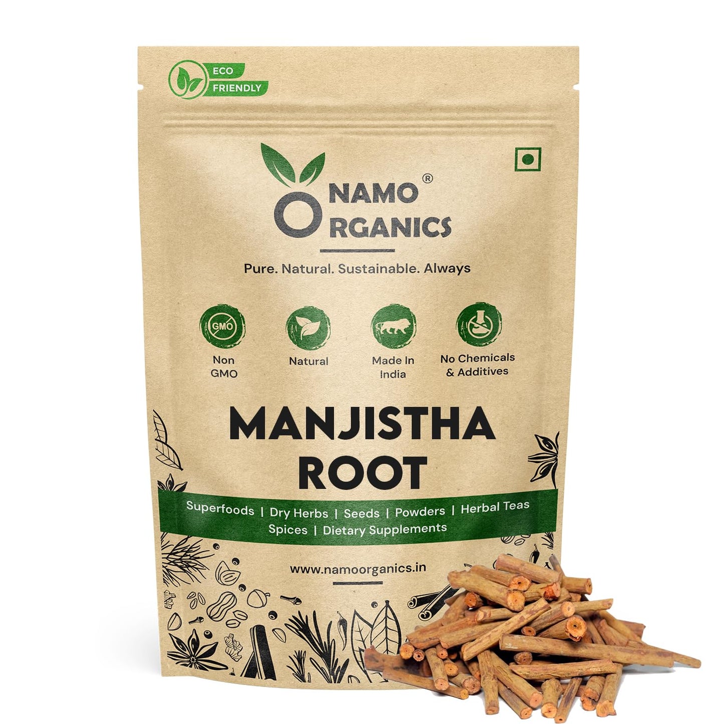 Namo Organics - Organic Manjistha Root Sticks - 200 g | 100% Pure Ayurvedic Formula | Manjistha Stick Dried for Skin, Hair, Joint & Immune Support | Ultimate Skin & Health Remedy