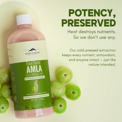 Rasayanam Pure Amla Juice 750 ml | Cold-Pressed from Handpicked Amlas | Rich in Vitamin C | 100% Natural with No Added Sugar | Supports Immunity, Digestion, Hair & Skin Health