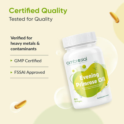 AMBROSIAL Evening Primrose Oil (EPO) 1000mg | 60 Capsules | Rich Source of Omega 6 & GLA | Non-GMO, Gluten Free | No Artificial Preservatives (Pack of 1-60 Softgels)