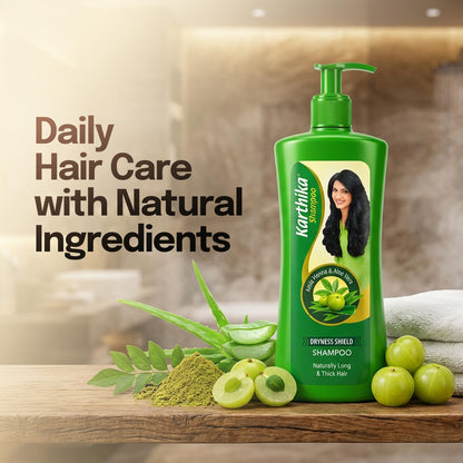 Karthika Dryness Shield Shampoo with Amla, Henna & Aloe Vera for Naturally Long & Thick Hair, 650ml
