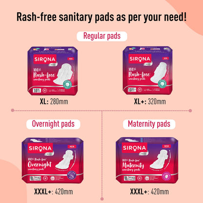 Sirona Max Sanitary Pads for Women | XL (Pack of 30 Pads) | 100% Rash Free & Toxic-Free | Organic Cotton Sanitary Pad | Up to 0% Leakage, Comfortable & High Absorbency