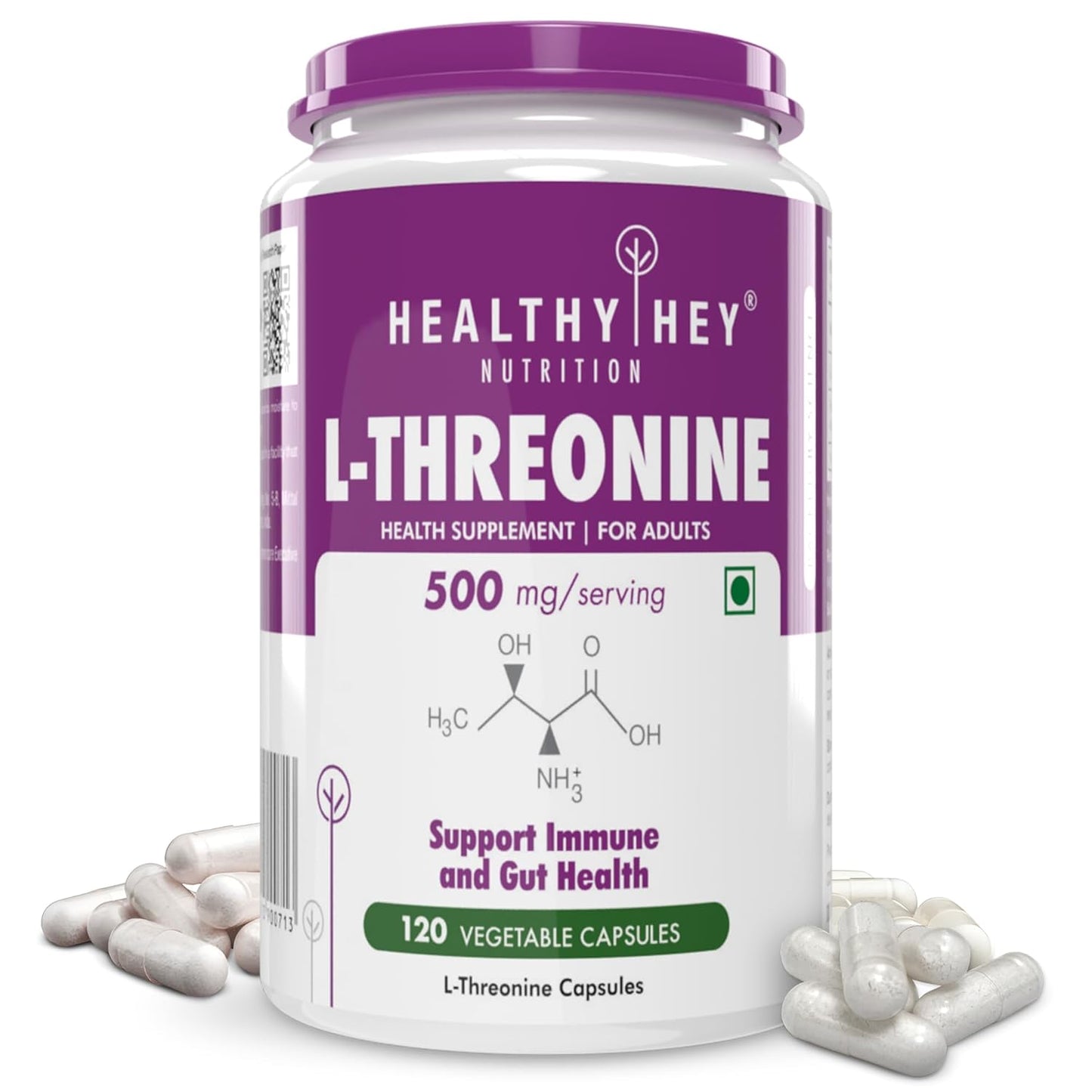 HealthyHey Nutrition L-Threonine - Essential Amino Acid -120 Veg Capsules