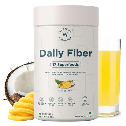 Wellbeing Nutrition Daily Fiber Powder | Weight Management, Manages Sugar Control, Bloating, Constipation & Acidity Relief | Organic Prebiotic Digestive Fiber Supplement | 30 Servings