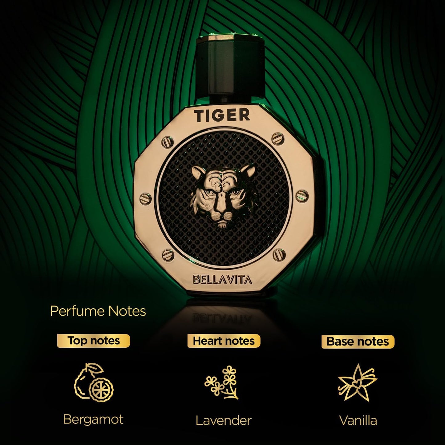 BELLAVITA TIGER | Long Lasting EDP 100ml Perfume for Man | with Bergamot, Pink Pepper, Patchouli, Lavender, Agarwood & Oud | Woody Premium Fragrance for Men