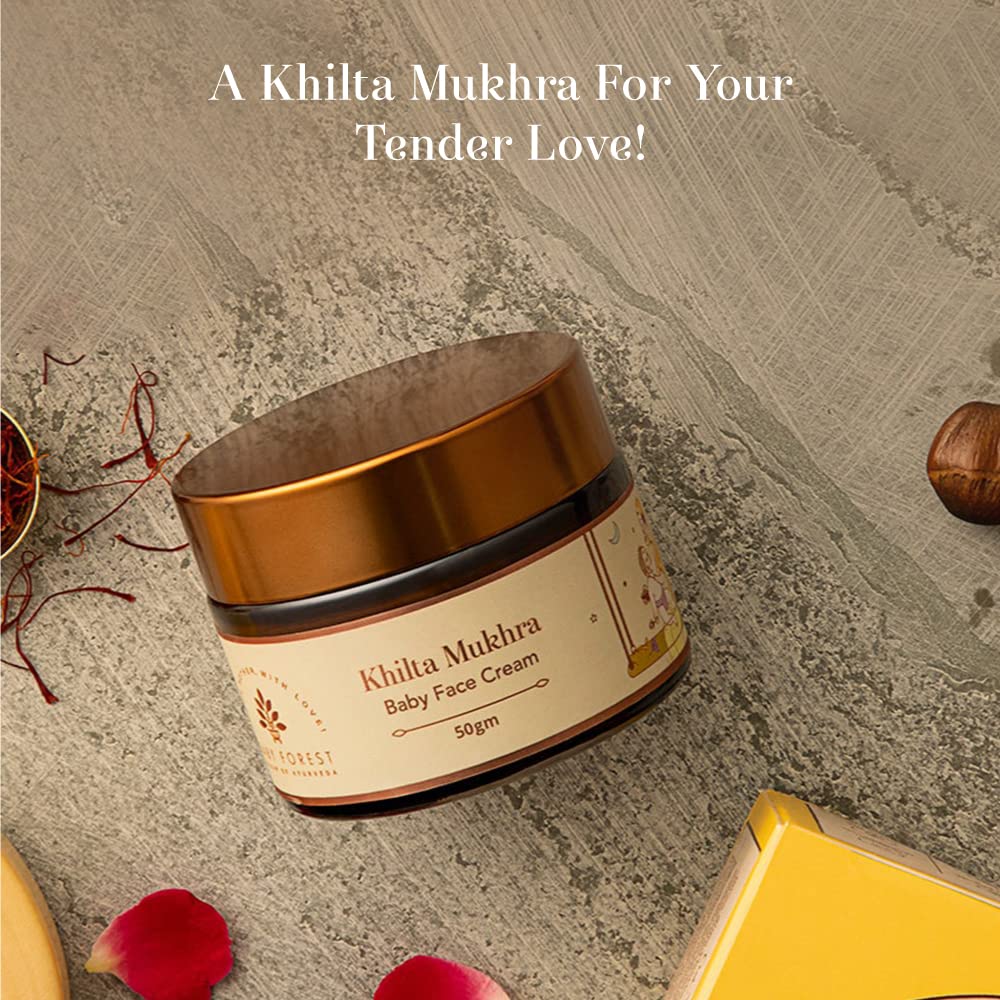 Baby Forest Khilta Mukhra Baby Face Cream for Kids 50g | With Shea Butter, Saffron & Almond Oil | Ayurvedic Natural Face Moisturizer for Boys & Girls | Paraben-Free, Derma Safe, Organic