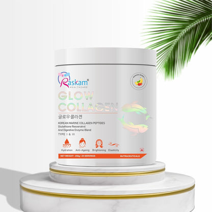 Glow Collagen Powder 250gm of 25 Servings | Korean Marine Flavored (Banana Berry) Collagen Powder Supplements for Women & Men
