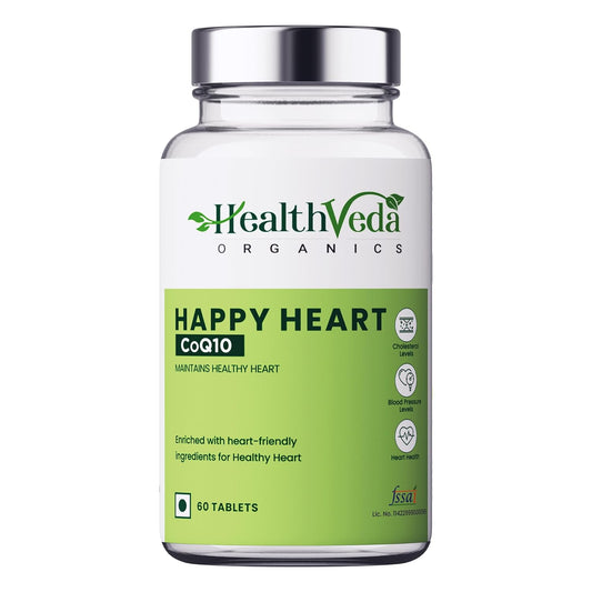 HEALTH VEDA ORGANICS PRIVATE LIMITED Happy Heart Supplement With Coq10, Arjuna Bark, Grape Seed | 60 Veg Tablets | Supports Heart Health & Enhances Blood Circulation | For Both Men & Women