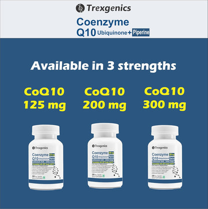Trexgenics COENZYME Q10 125 mg USP grade Ubiquinone (Ubidecarenone) with Piperine 5 mg Antioxidant, Cellular Energy, Heart Health (30 Veg Capsules))