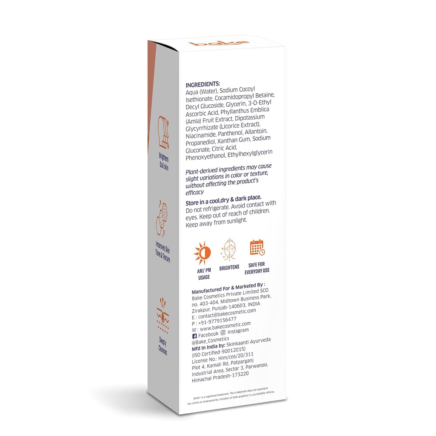BAKE 5% Vitamin C Foaming Face Wash with Niacinamide | Brightening Face Wash for Pigmentation, Dark Spots & Uneven Skin Tone | Antioxidant Rich Cleanser for Dull, Normal to Oily Skin â€“ 100ml