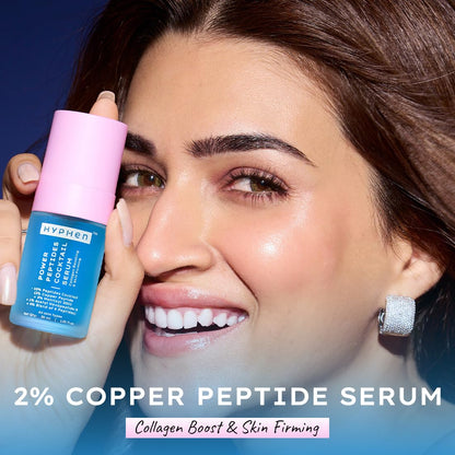 Hyphen 10% Power Peptide & 2% Copper Peptide Serum| Advanced Anti-Aging Formula | Reduces Fine Lines & Wrinkles | Glowing Skin | Face Serum For Men & Women | All Skin Types - 30ml