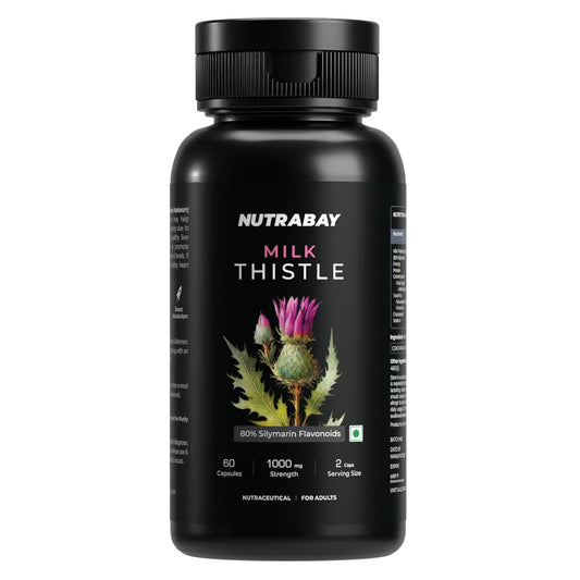 Nutrabay Wellness Milk Thistle Extract (80% Silymarin Marianum) - Improves Digestion, Liver Detox & Cleanse for Men & Women, Liver Support Supplement - 1000mg, 60 Veg Capsules