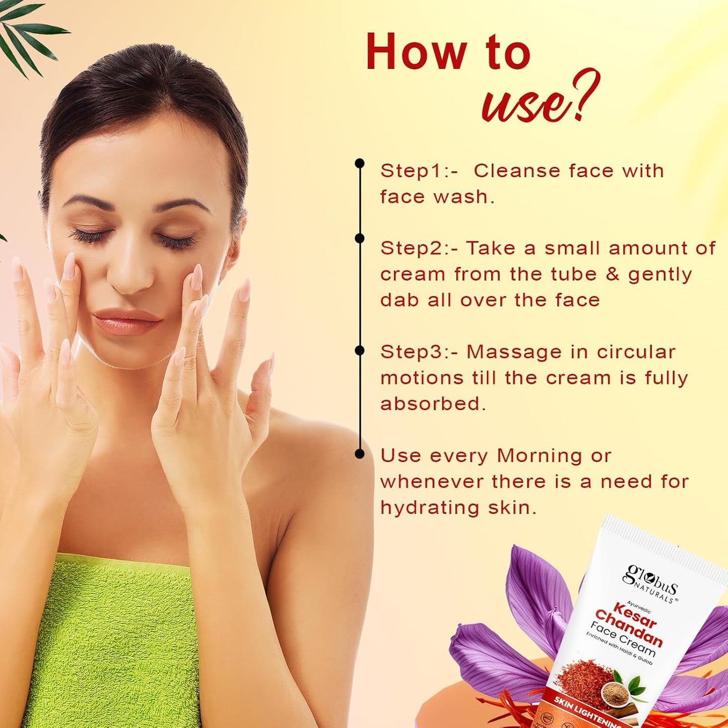 Globus Naturals Daily Glow Kesar Chandan Face Cream with SPF, Skin Lightening Formula For All Skin Types, 50 gm (Pack of 1)