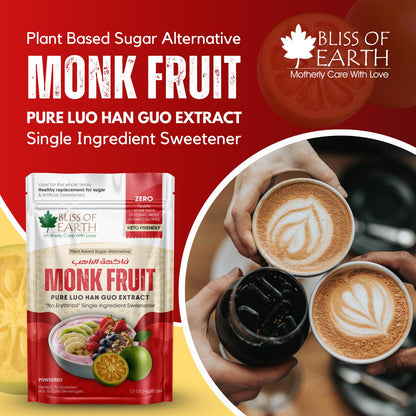 Bliss of Earth Pure Monk Fruit Extract Powder Without Erythritol, Zero Calorie Natural Sugar Free Sweetener, Keto & Diabetic Friendly, Healthy Sugar Substitute for Tea, Coffee, Baking & Cooking, 42.52gm, 850 Servings