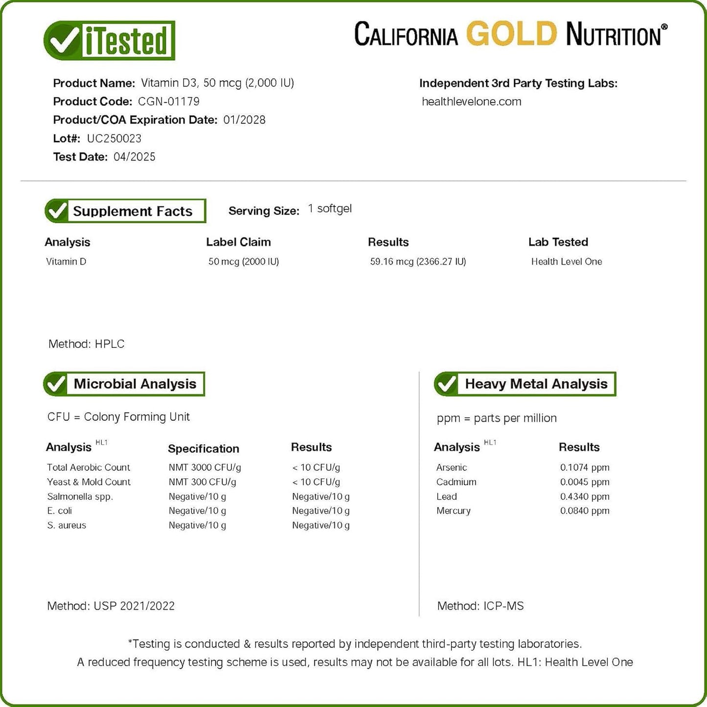 California Gold Nutrition Vitamin D3, 50 mcg (2,000 IU), 90 Fish Gelatin Softgels