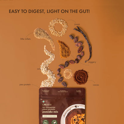 Cosmix No-Nonsense Protein Pancake | 8g Protein/Serving | Instant Breakfast with Supergrain Blend (Oats, Jowar, Kodo, Little Millet) | Pancake Mix | No Maida, No Refined Sugar | Chocolate - 200g