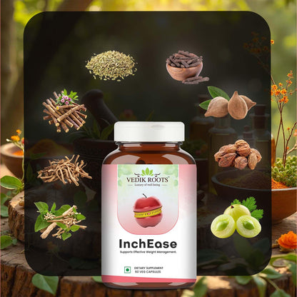 InchEase | Ayurvedic Supplement for Healthy Weight Loss Management |Fat Burners|Weight Management for Women & Men 60 Veg Capsules (Pack of 1)