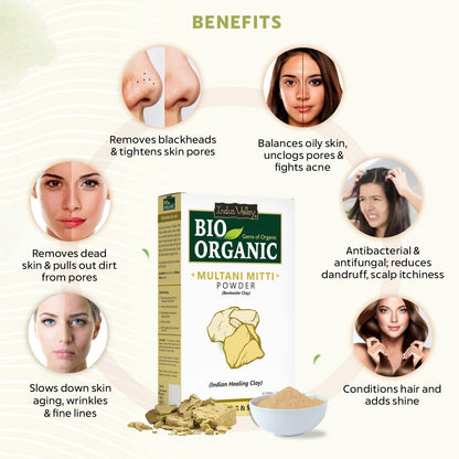 INDUS VALLEY BIO Organic Multani Mitti Powder | Healing Clay | Bentonite Clay- 300gm+50gm