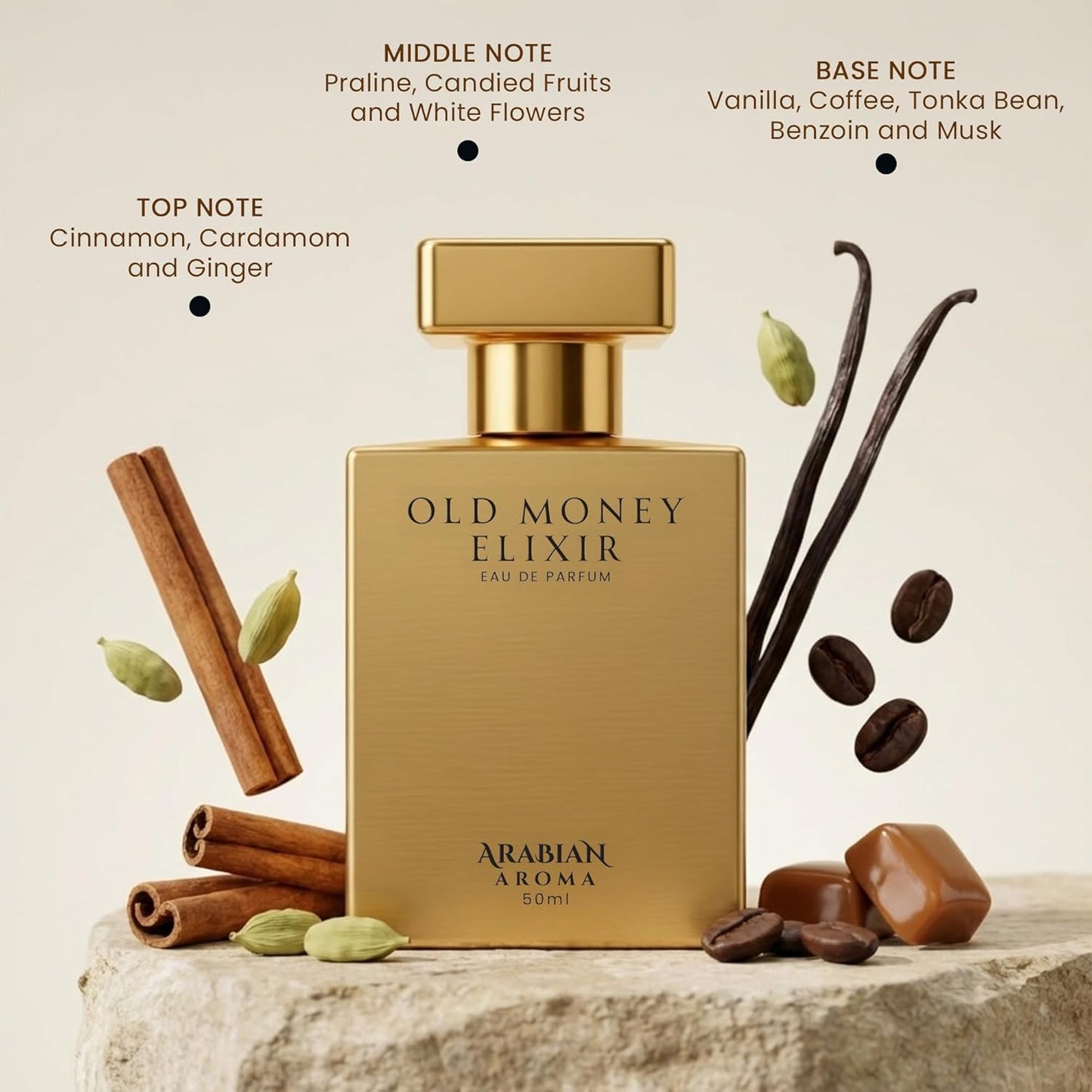 Arabian Aroma Old Money Elixir Eau de Parfum, Warm Vanilla, Coffee & Spice Long Lasting Luxury Perfume, 50ml.