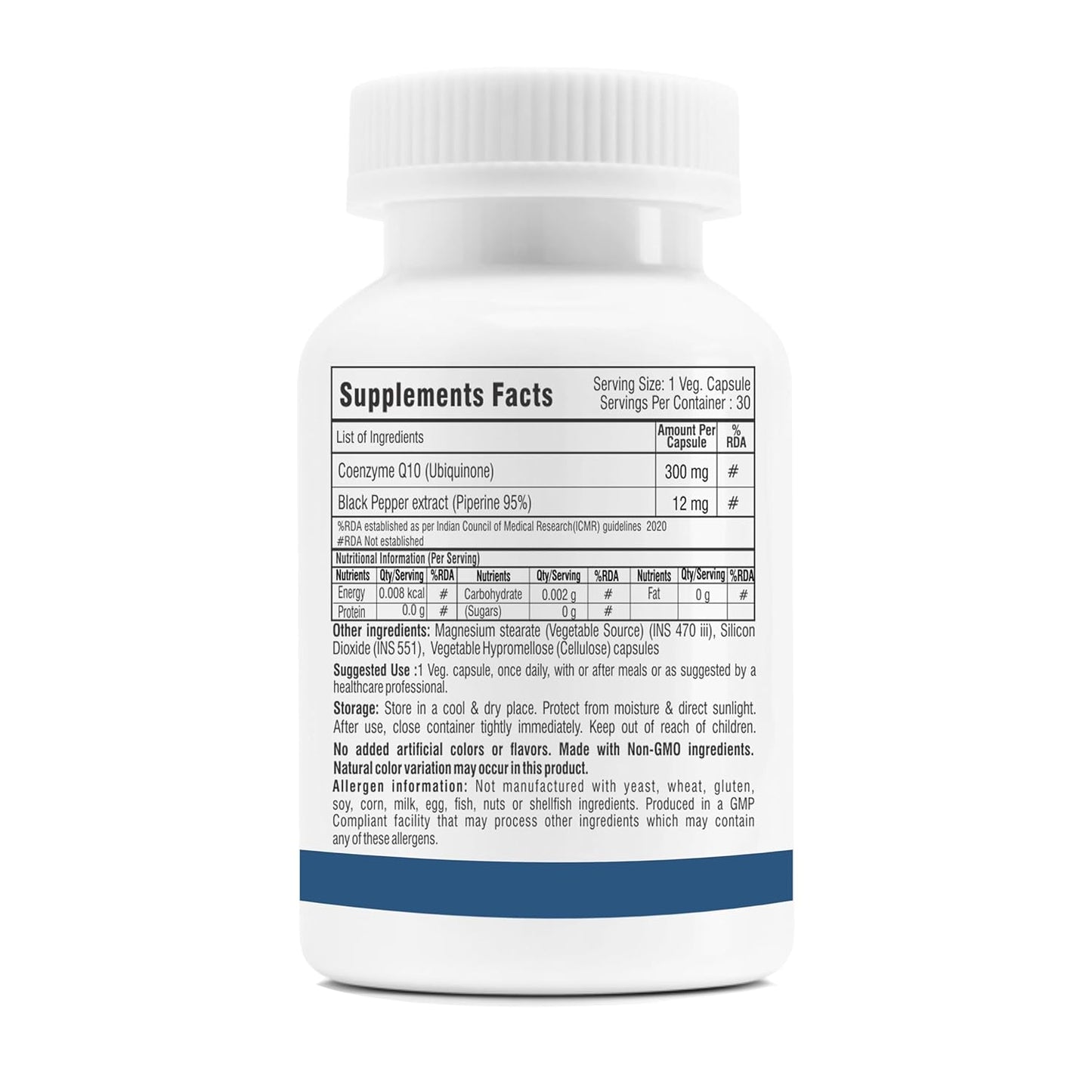 Trexgenics COENZYME Q10 300 mg USP grade Ubiquinone (Ubidecarenone) with Piperine 12 mg Antioxidant, Cellular Energy, Heart Health (30 Veg Capsules))