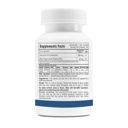 Trexgenics COENZYME Q10 300 mg USP grade Ubiquinone (Ubidecarenone) with Piperine 12 mg Antioxidant, Cellular Energy, Heart Health (30 Veg Capsules))
