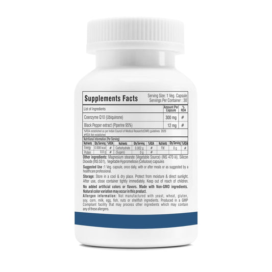 Trexgenics COENZYME Q10 300 mg USP grade Ubiquinone (Ubidecarenone) with Piperine 12 mg Antioxidant, Cellular Energy, Heart Health (30 Veg Capsules))