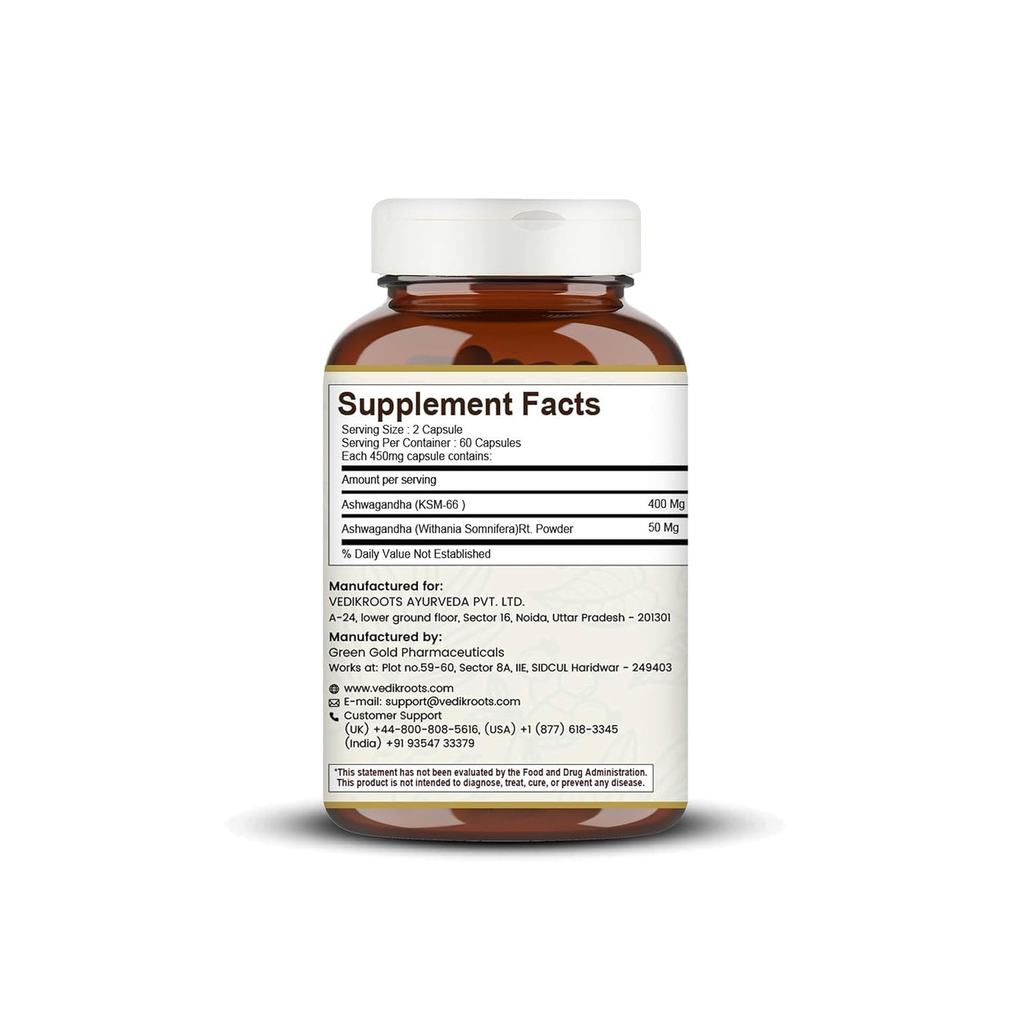 Ashwagandha KSM-66 Capsules-450mg | Lab Tested | Ashvagandha Tablet For Stress, Sleep Management & Anxiety Relief | Rejuvenates Mind & Body | 60 Veg aswagandha Capsules