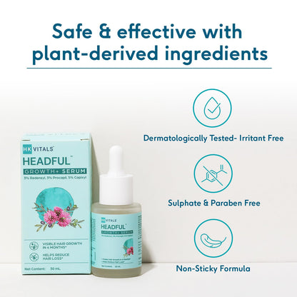 HK Vitals by HealthKart Headful Growth+ Serum with 3% Redensylâ„¢, 3% Procapilâ„¢, & 5% Capixylâ„¢ (30ml) | For Hair Growth & Hair Fall Control | Dermatologically Tested