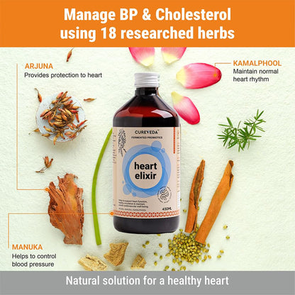 Cureveda Herbal Heart Elixir (Arjuna, Manuka, Kamalphool) Heart Health 450ml Syrup