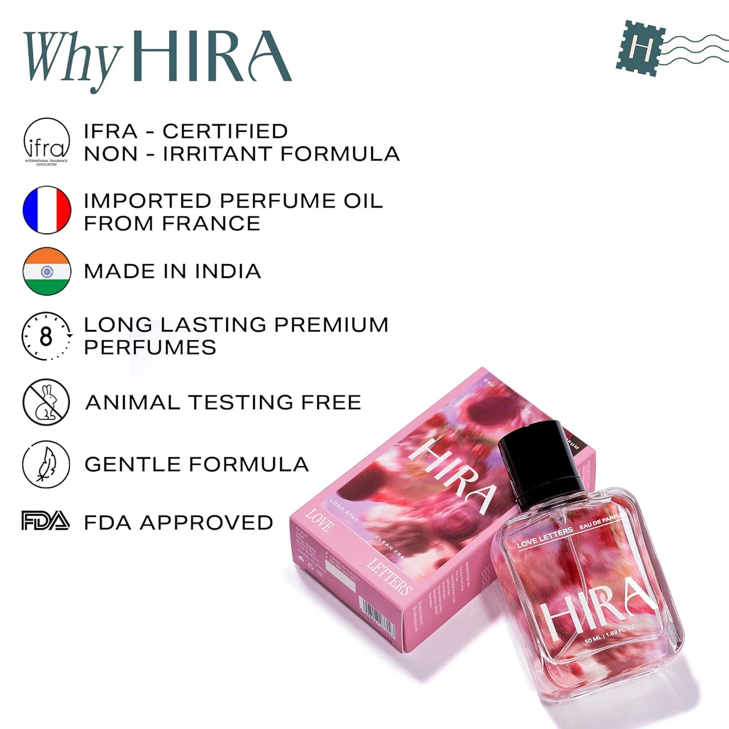 HIRA Love Letters Perfume for Woman 50 ml | Warm Vanilla, Fruity & Floral Scent | 12 Hours Long Lasting Eau de Parfum Premium Luxury Fragrance | Gifts for Woman, Girlfriend, Date Night Perfume