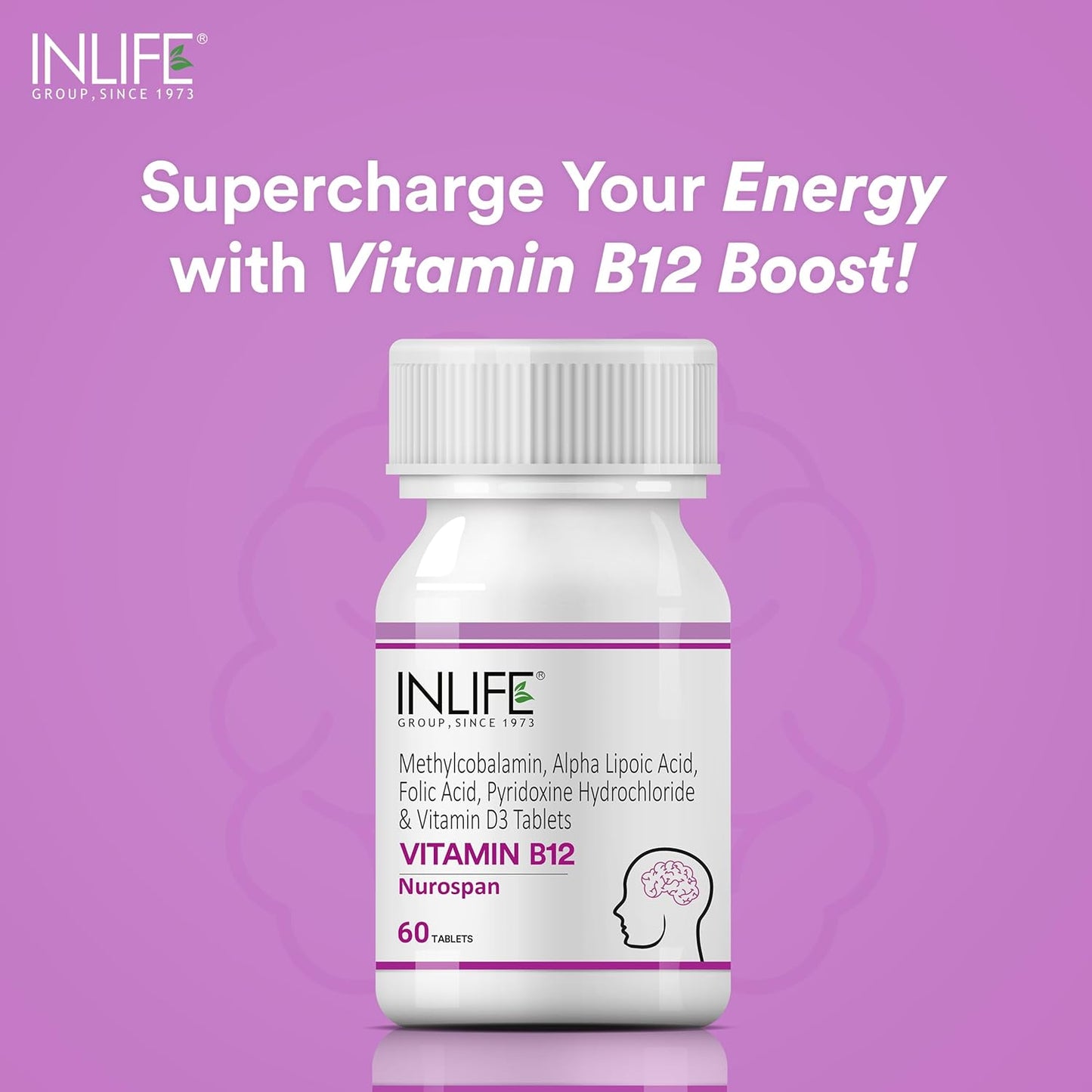 INLIFE Vitamin B12 (Methylcobalamin) 1500mcg Supplement with ALA, Folic Acid, Vitamin D3 | Nerve and Brain Health for Men & Women â€“ 60 Tablets(Pack Of 1, 60)