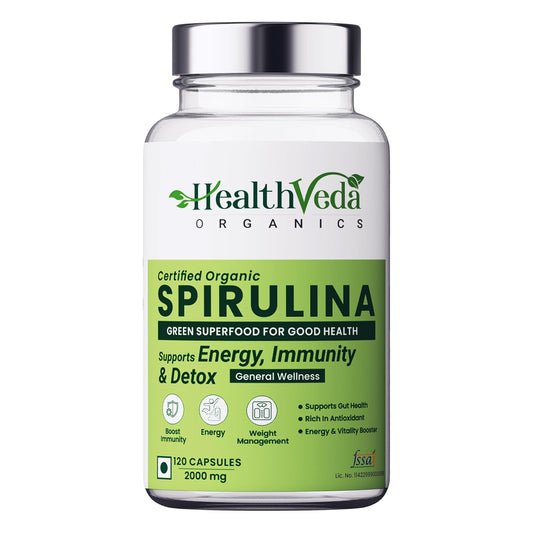 HEALTH VEDA ORGANICS PRIVATE LIMITED Plant Based Spirulina, 2000 mg | 120 Veg Capsules I Supports Weight Management & Boosts Immunity | For both Men & Women