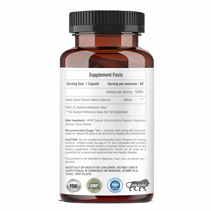 Black Garlic Capsules, Natural Superfood, 60 Veg Capsules, Improves Heart Health, Boosts Immune System