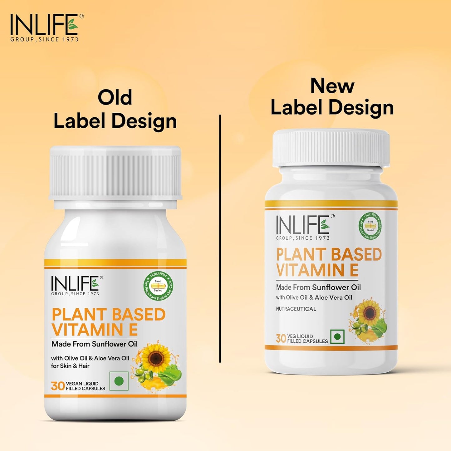 INLIFE Plant Based Natural Vitamin E Oil Capsules for Face and Hair|Sunflower, Olive & Aloe Vera Oils |Skin Health and immunity support Supplement for Women & Menâ€“30 Vegetarian Capsules (Pack of 1)