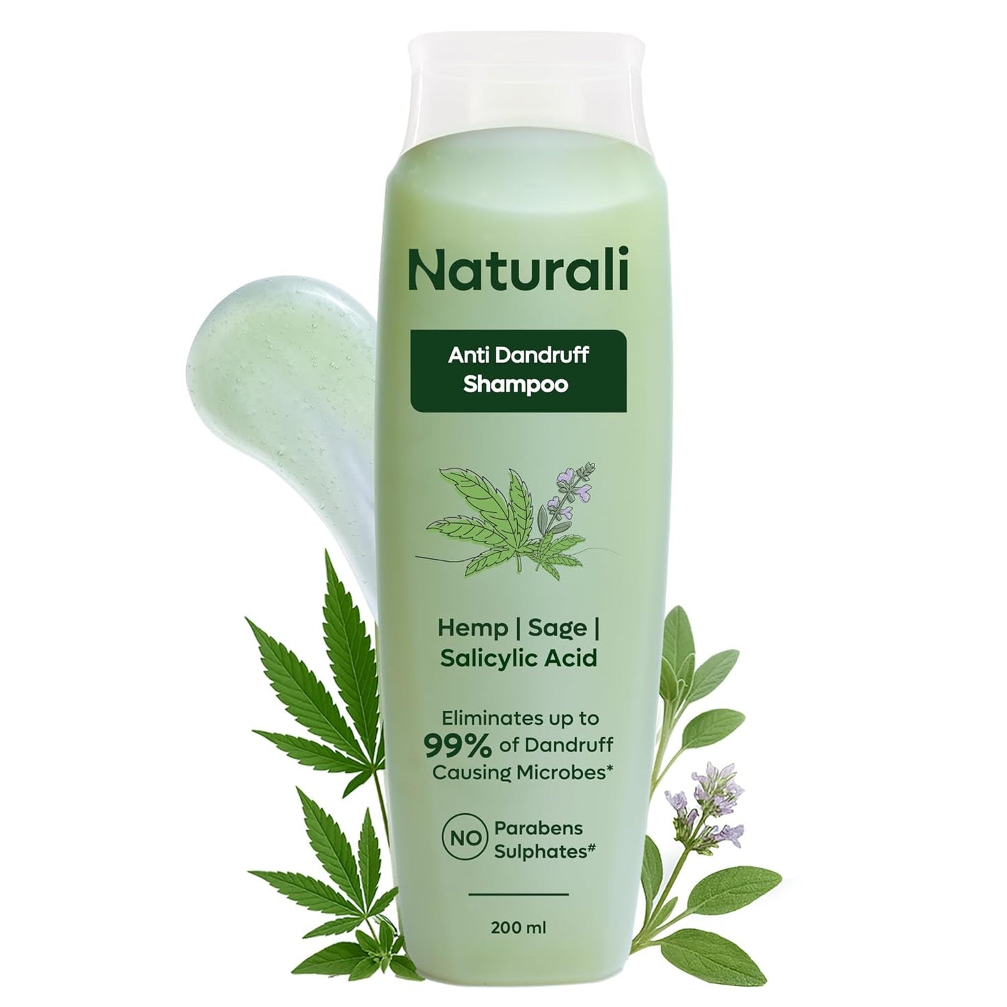 Naturali Anti Dandruff Shampoo with Sage & Salicylic Acid | No Sulphate No Paraben Shampoo | Calms Itchy Scalp | Exfoliates flaky scalp | Soothes Inflammation | 200 ml