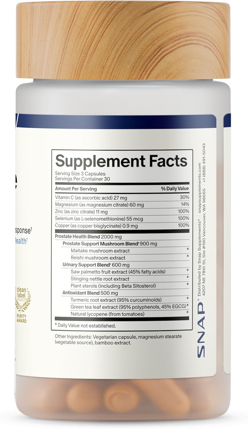 Snap Supplements Prostate Health Supplements for Men, Supports Urinary Tone and Healthy DHT Balance with Saw Palmetto for Men, Stinging Nettle, Beta-Sitosterol, 90 Capsules (30-Day Supply)