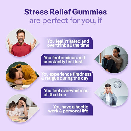 three60 STRESS RELIEF Gummies |Reduces Stress & Cortisol Levels |Helps in Anxiety Relief & Calms Mind |KSM-66Â® Ashwagandha, Safrâ€™InsideTM (Saffron), Lavender|Non-Habit Forming|30 Stress Relief Gummies